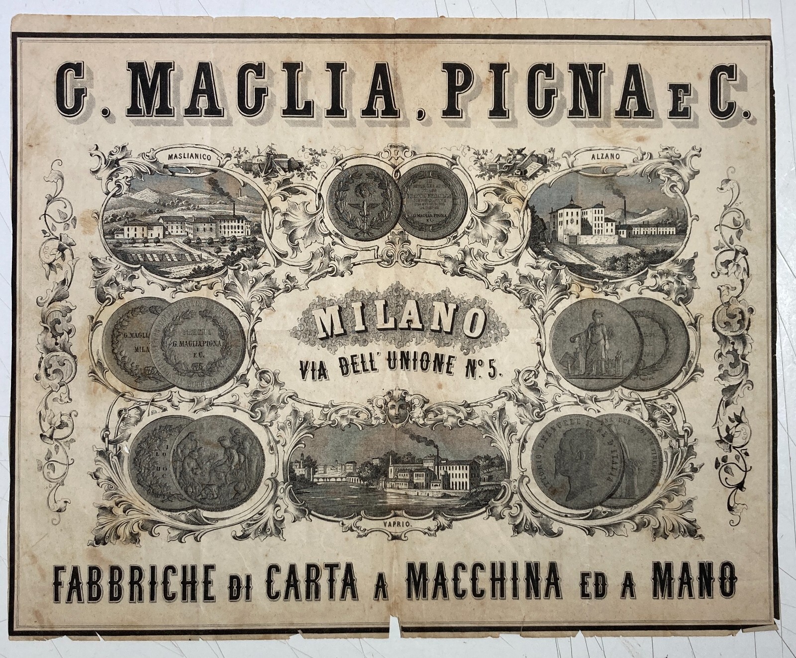 Scrittura, Carta, Cartiere Maglia Pigna: Milano, Alzano, Maslianico, Vaprio   Pubblicità