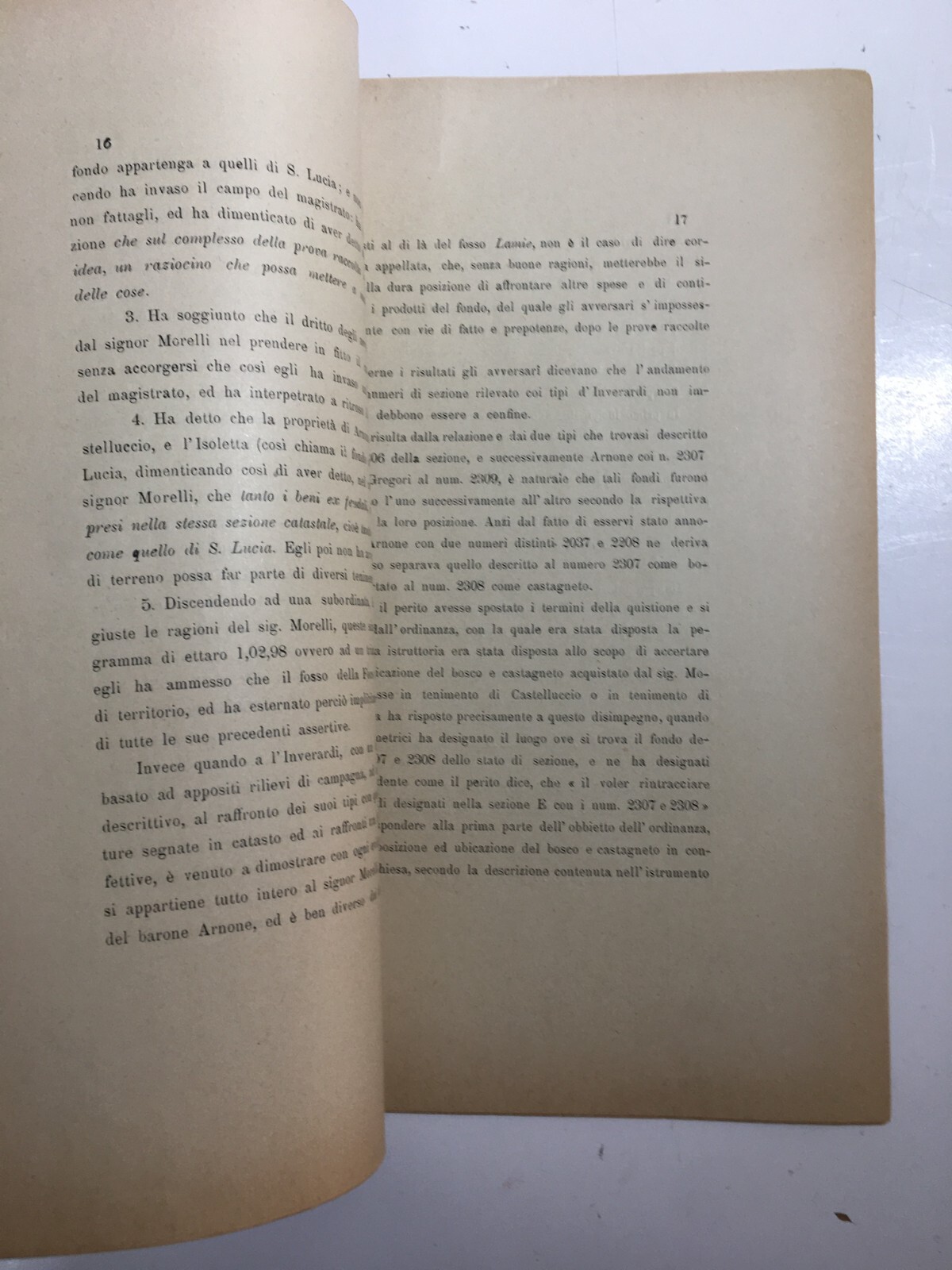Rieti, Pescorocchiano, S. Lucia Gioverotondo: Vertenza Legale Morelli, Bellini, Barone Arnone, 1894