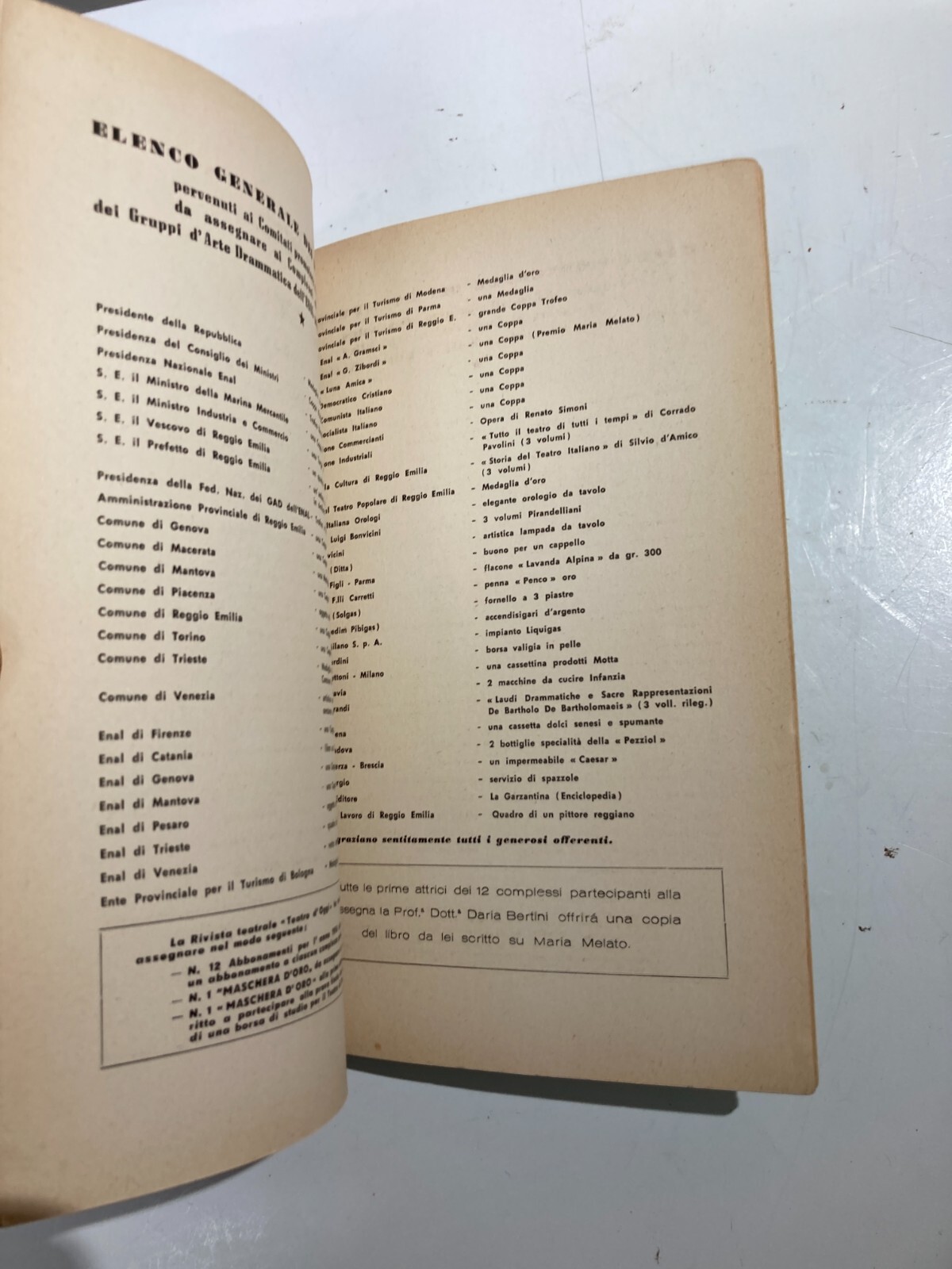 III Rassegna Nazionale d'Arte Drammatica 'Premio Maria Melato', Reggio Emilia 1953