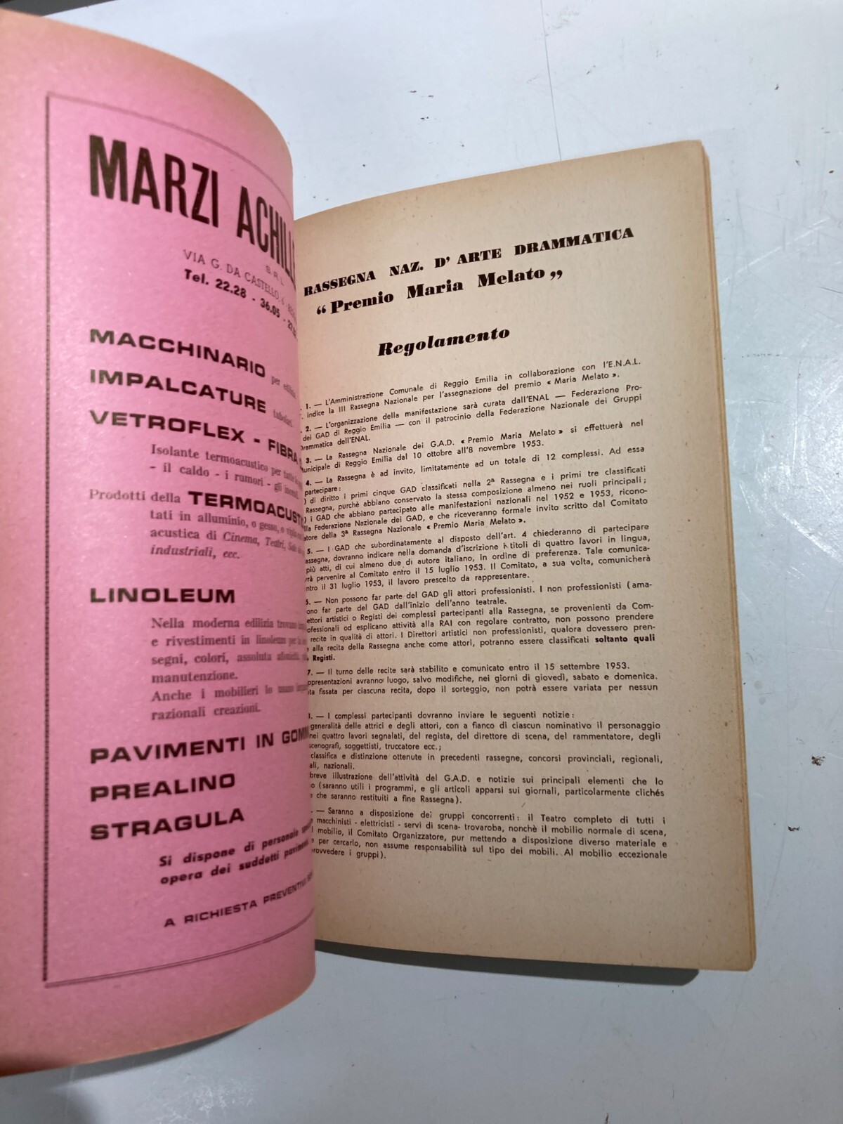 III Rassegna Nazionale d'Arte Drammatica 'Premio Maria Melato', Reggio Emilia 1953
