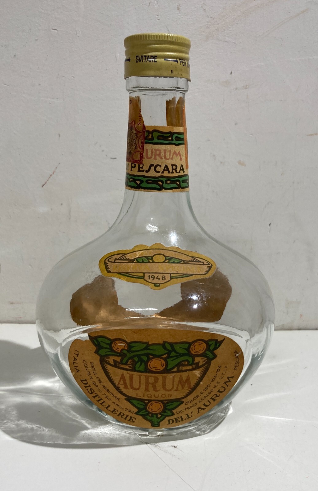 1948 Bottiglia Pubblicitaria Liquore Aurum Pescara