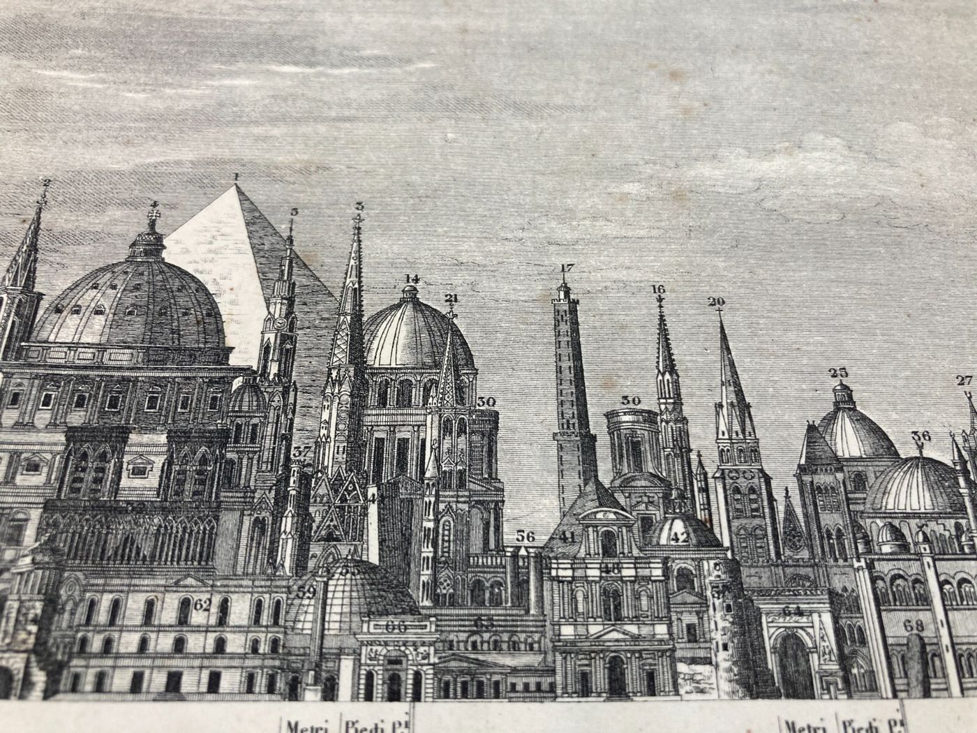 Altezze Dei Maggiori Monumenti: Piramidi, Torri, Campanili, Cattedrali. Stampa Dell'800