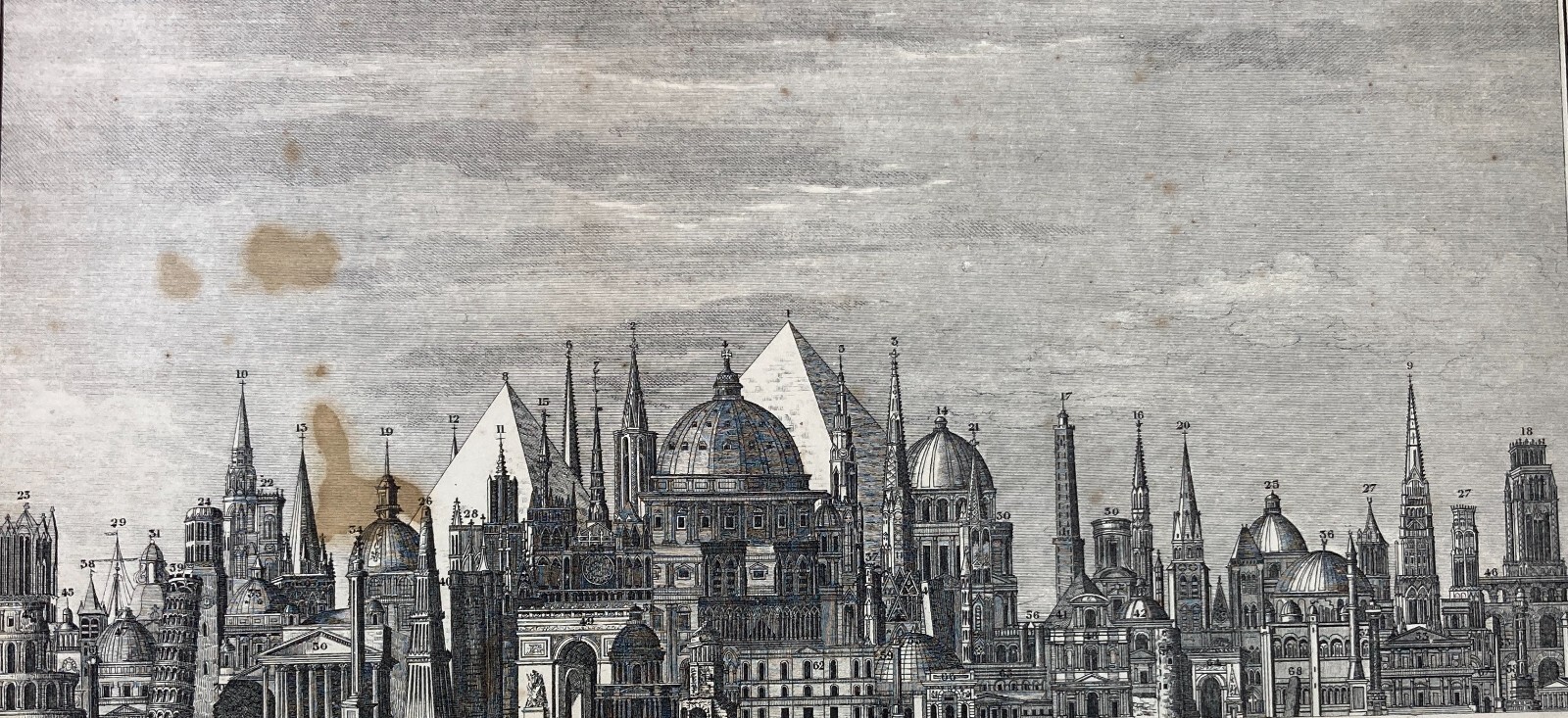 Altezze Dei Maggiori Monumenti: Piramidi, Torri, Campanili, Cattedrali. Stampa Dell'800
