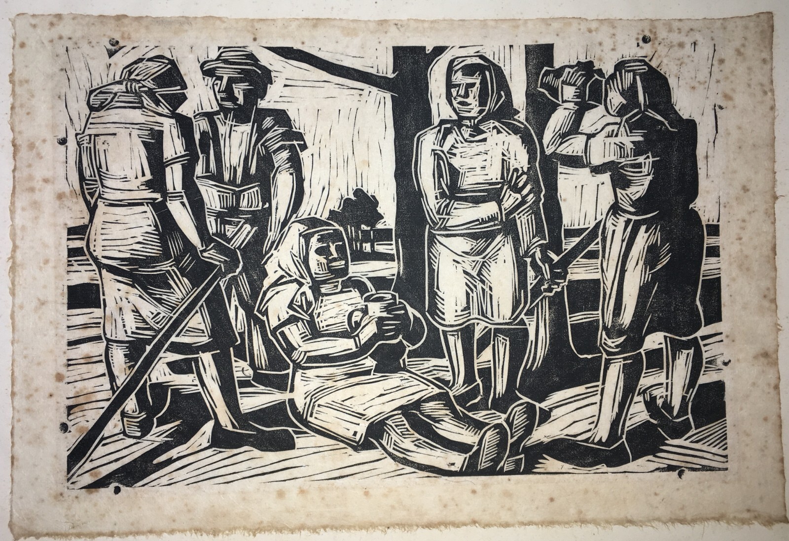 Arte E Folklore: Scena Popolare Con Figure, Grafica Artistica d'Epoca