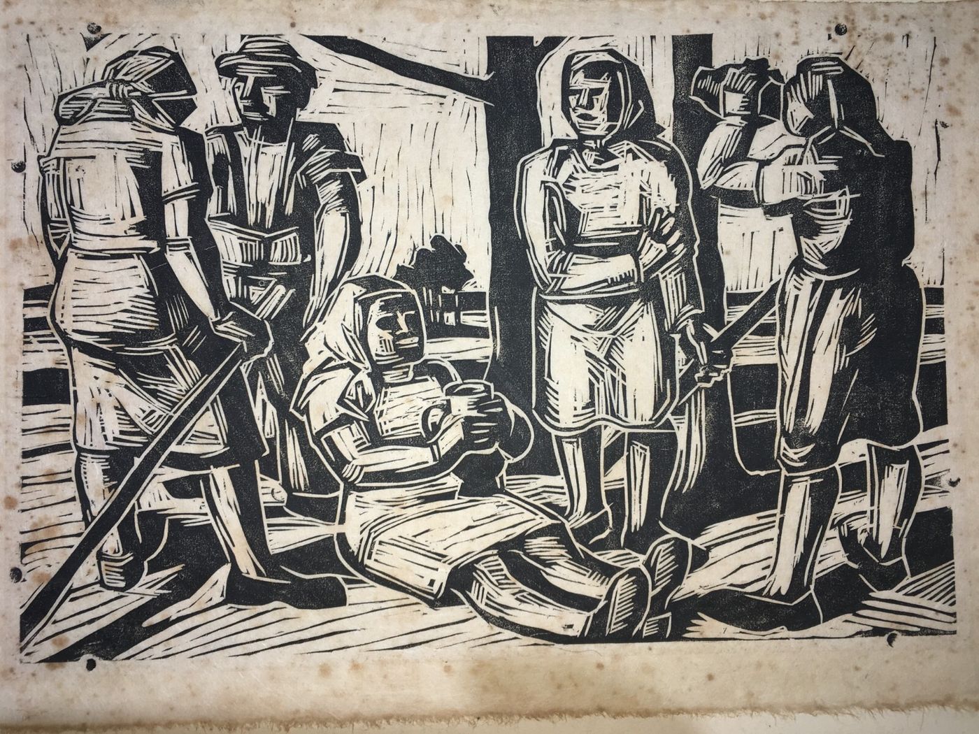 Arte E Folklore: Scena Popolare Con Figure, Grafica Artistica d'Epoca