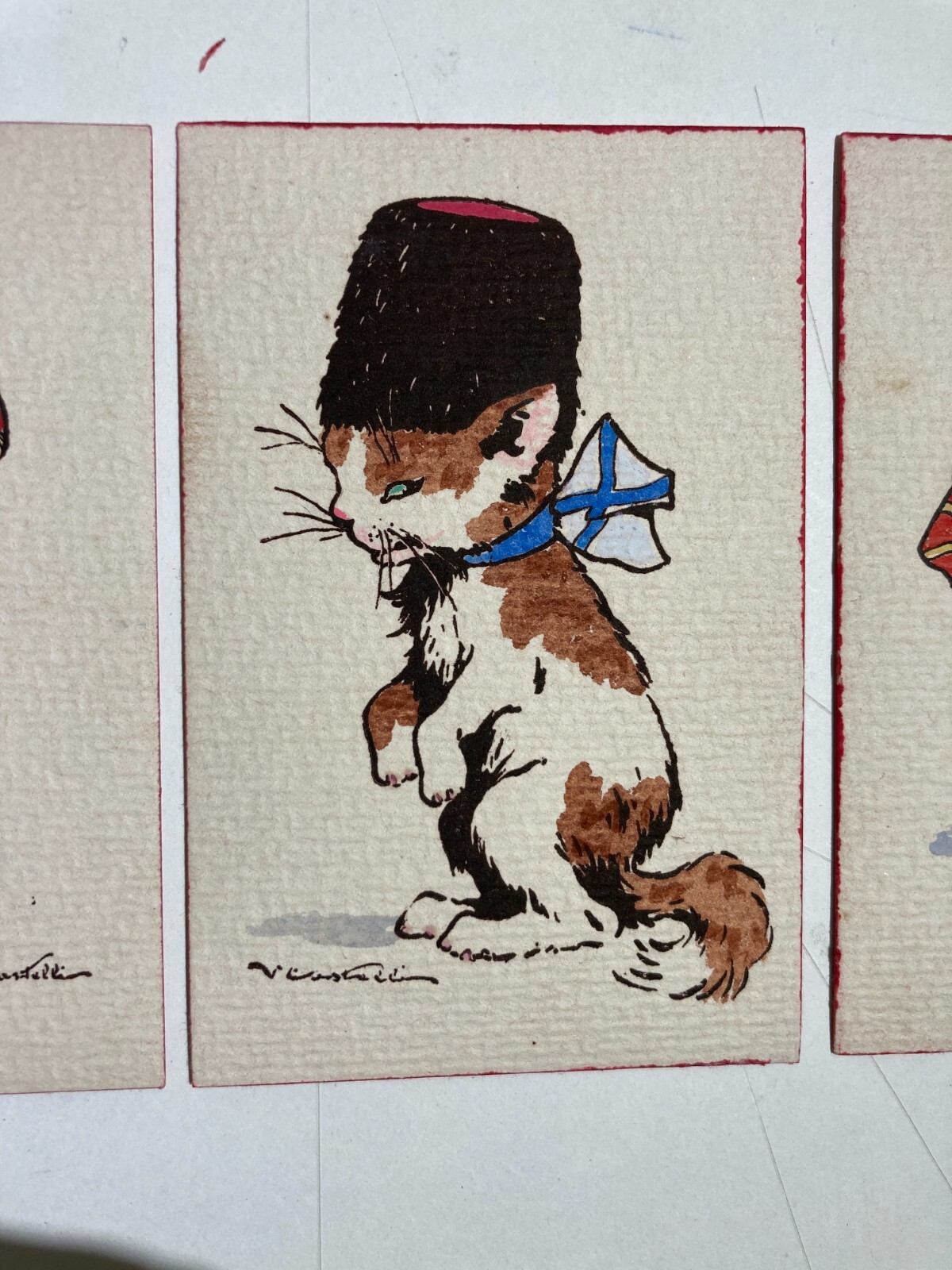 Quattro Cartoline Umoristiche Con Illustrazioni Di Gatti, Castelli