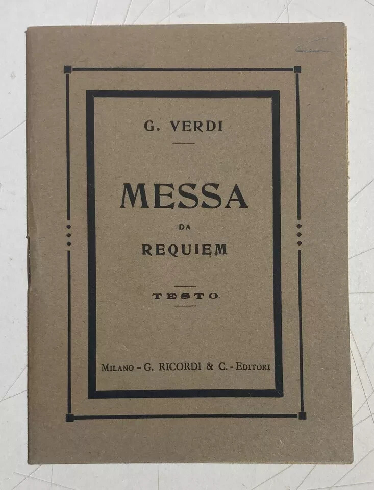 Teatro Musica: Giuseppe Verdi, Manzoni, Messa Da Requiem, Edizione Ricordi, Milano