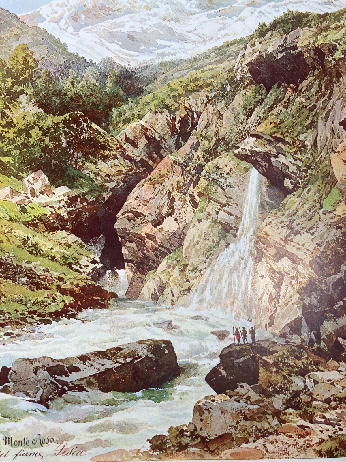 Valle d'Aosta, Monte Rosa: Sorgenti Del Fiume Sesia. Antica Stampa A Colori Di Carlo Ferrario