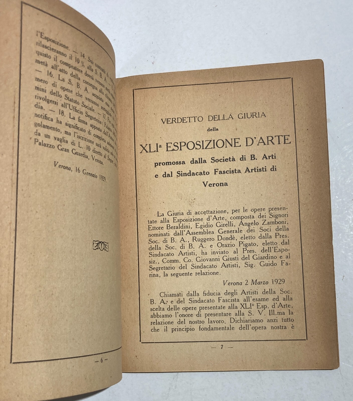 Arte A Verona, Artisti Veronesi: Mostra Sindacale 1929. Raro Catalogo Antico