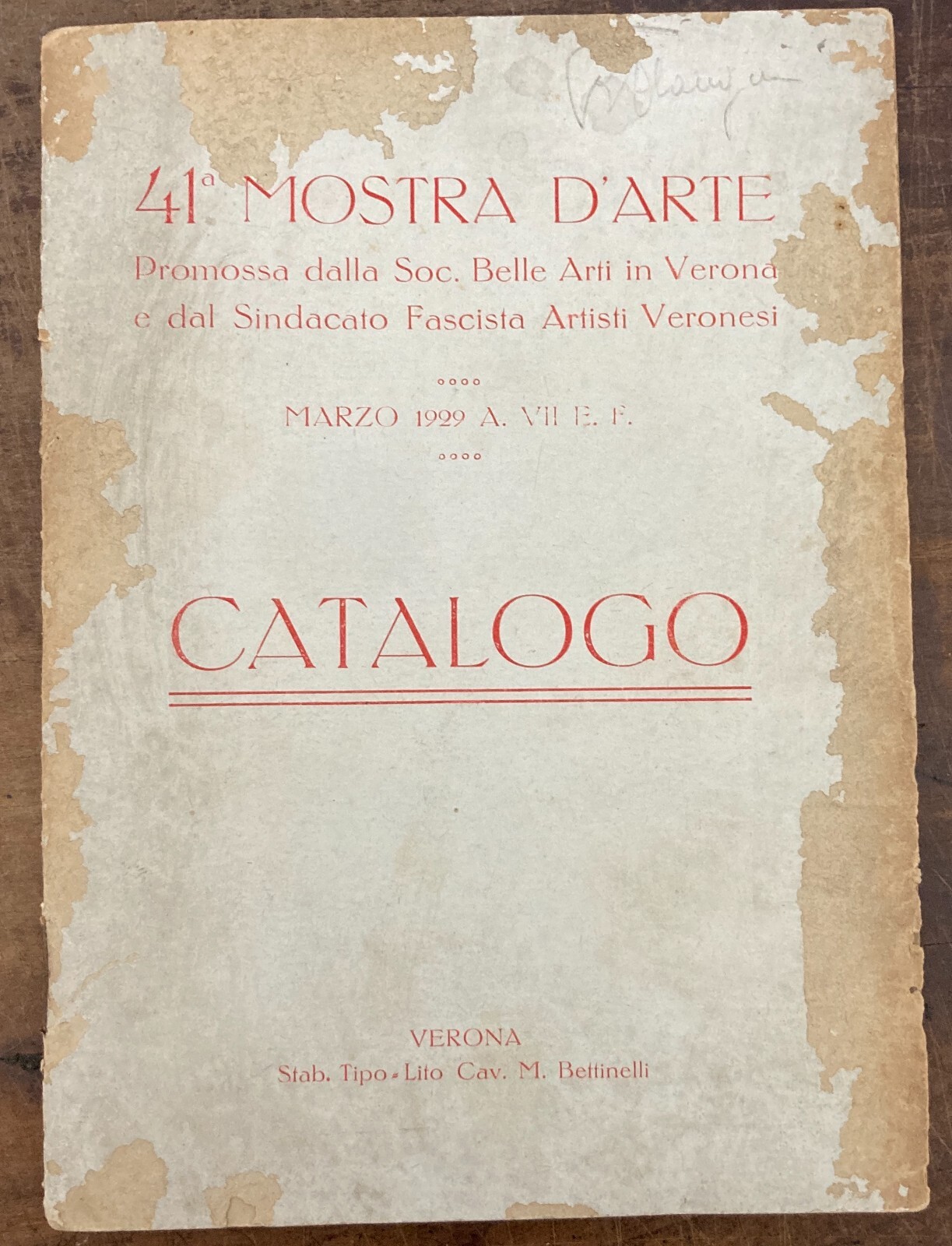 Arte A Verona, Artisti Veronesi: Mostra Sindacale 1929. Raro Catalogo Antico