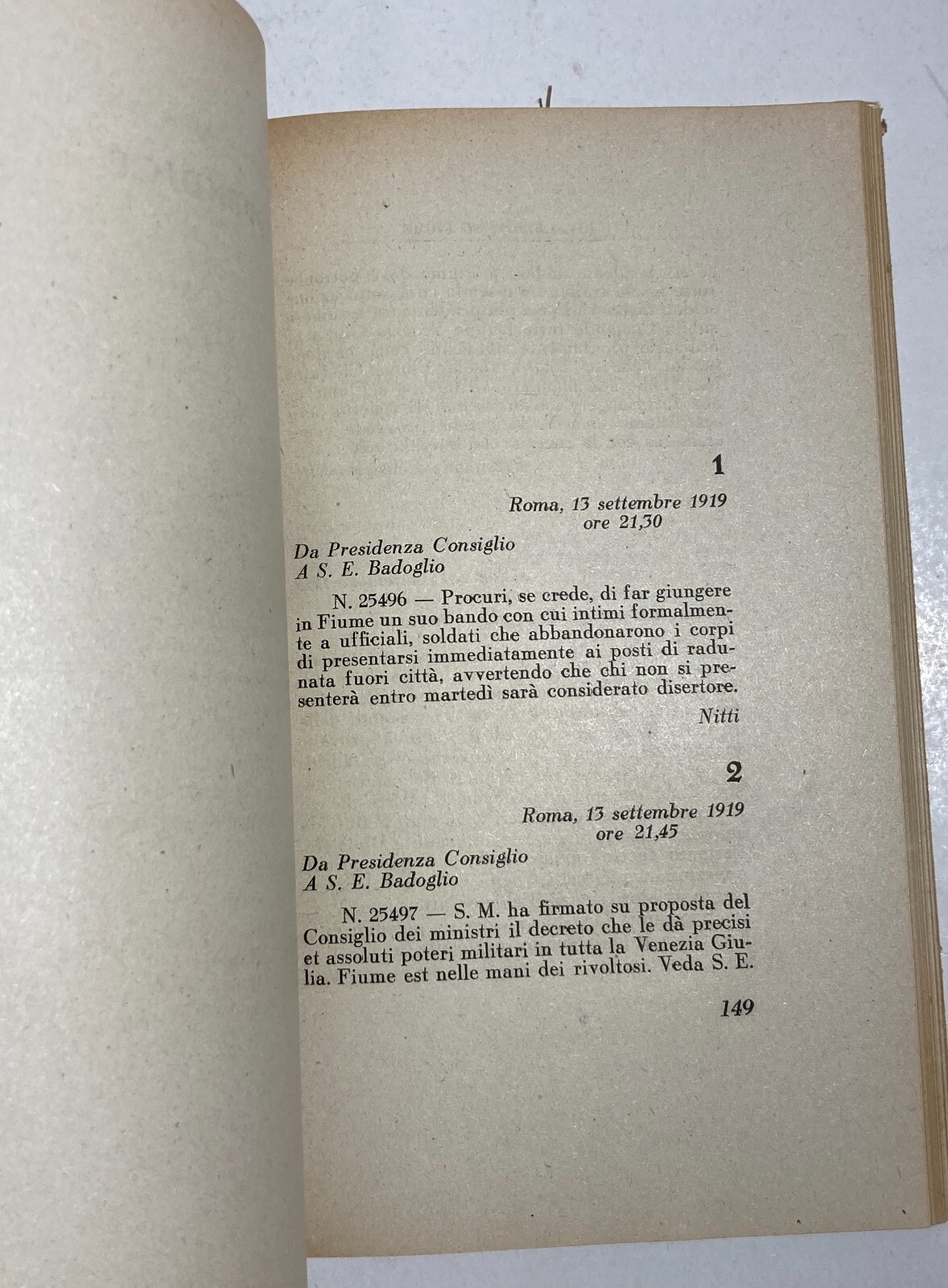 Pietro Badoglio, Rivelazioni Su Fiume   1946