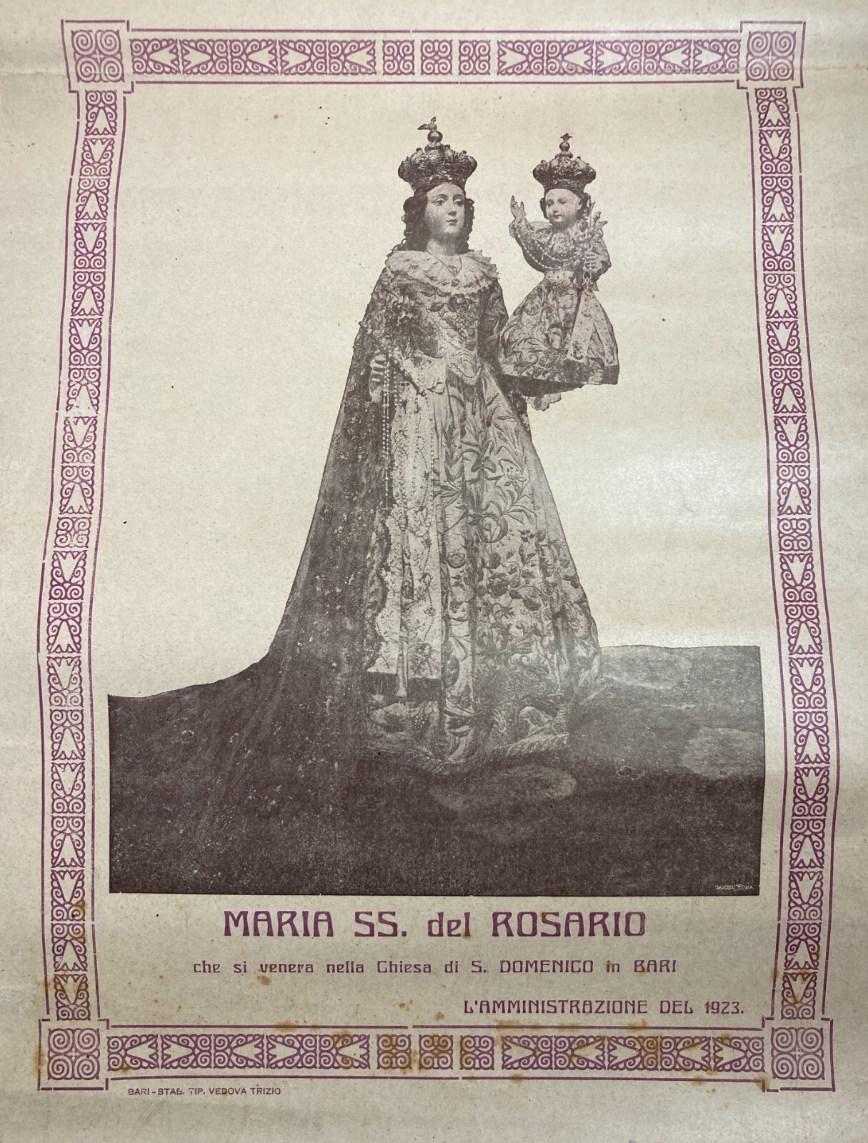 Puglia, Bari. Antica Stampa Devozionale Della Madonna Del Rosario, Chiesa Di San Domenico