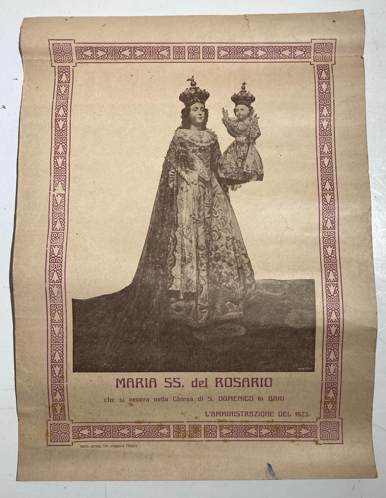 Puglia, Bari. Antica Stampa Devozionale Della Madonna Del Rosario, Chiesa Di San Domenico