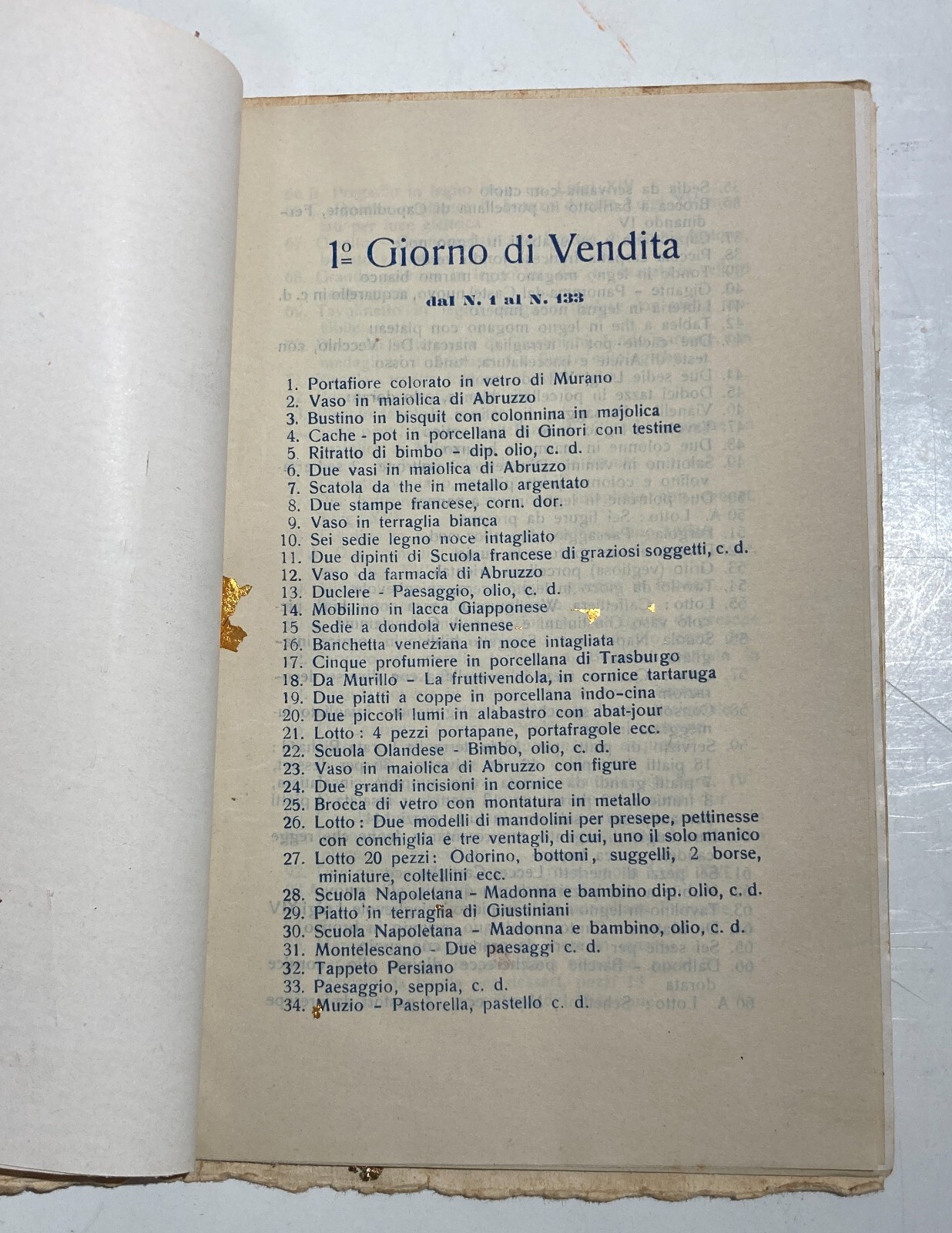 Arte Antica, Dipinti, Ceramiche, Mobili: Catalogo Vendita Quercia. Napoli, 1922, Galleria Corona
