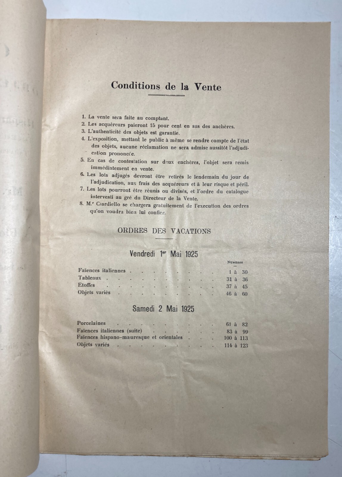 Arte, Antiquariato, Firenze: Vendita Collezione Galanti. Maioliche, Dipinti, Stoffe, 1925