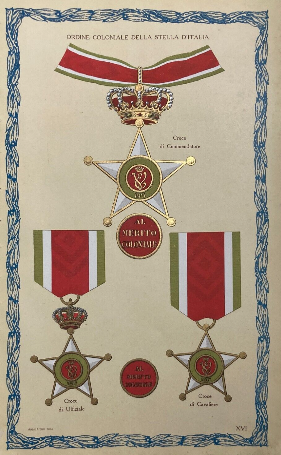 Araldica   Savoia   Colonie   Ordine Coloniale Della Stella d'Italia   Antica Stampa