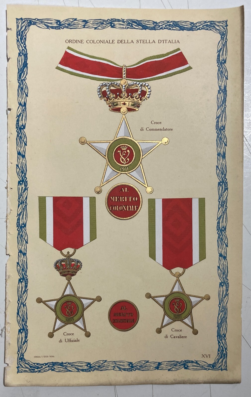 Araldica   Savoia   Colonie   Ordine Coloniale Della Stella d'Italia   Antica Stampa