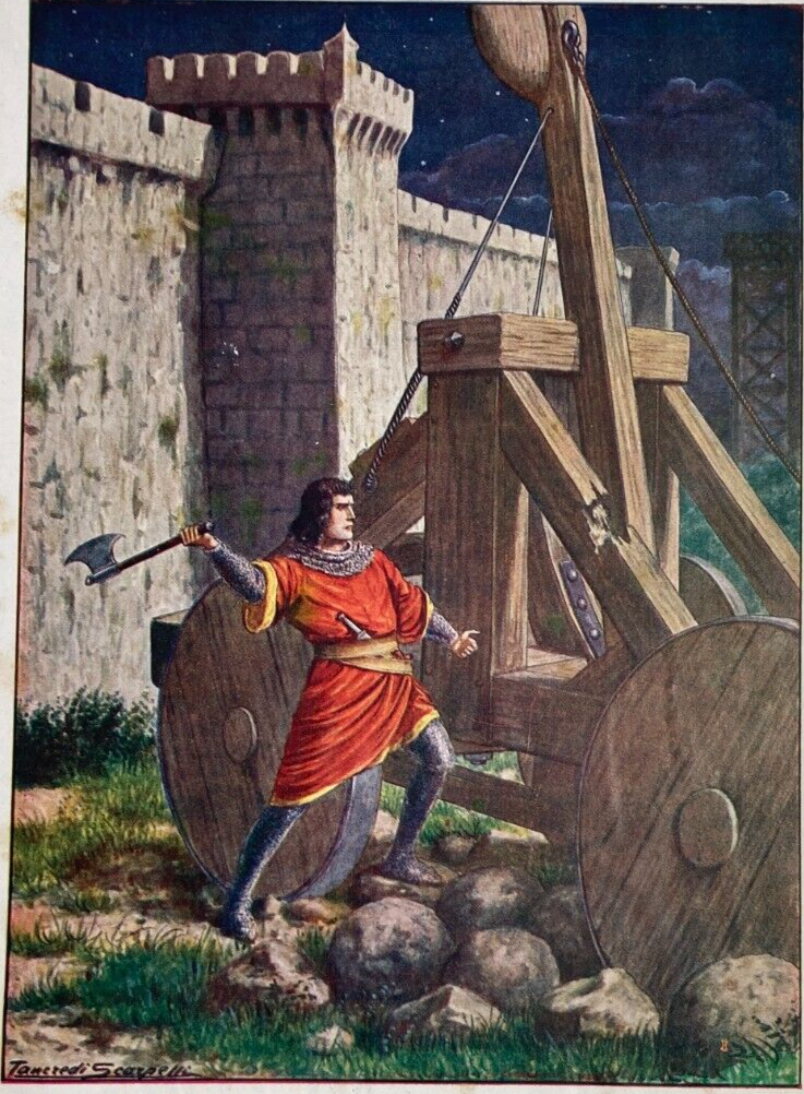 Assedio Di Salerno. Landemaro. Illustrazione A Colori Dell'Artista Tancredi Scarpelli. Primi '900.