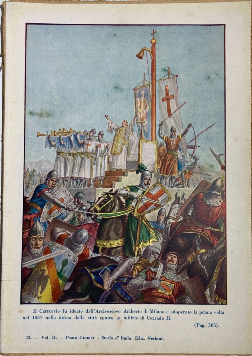 Illustrazione A Colori Di Tancredi Scarpelli: Il Carroccio Di Ariberto Da Milano, Primo '900
