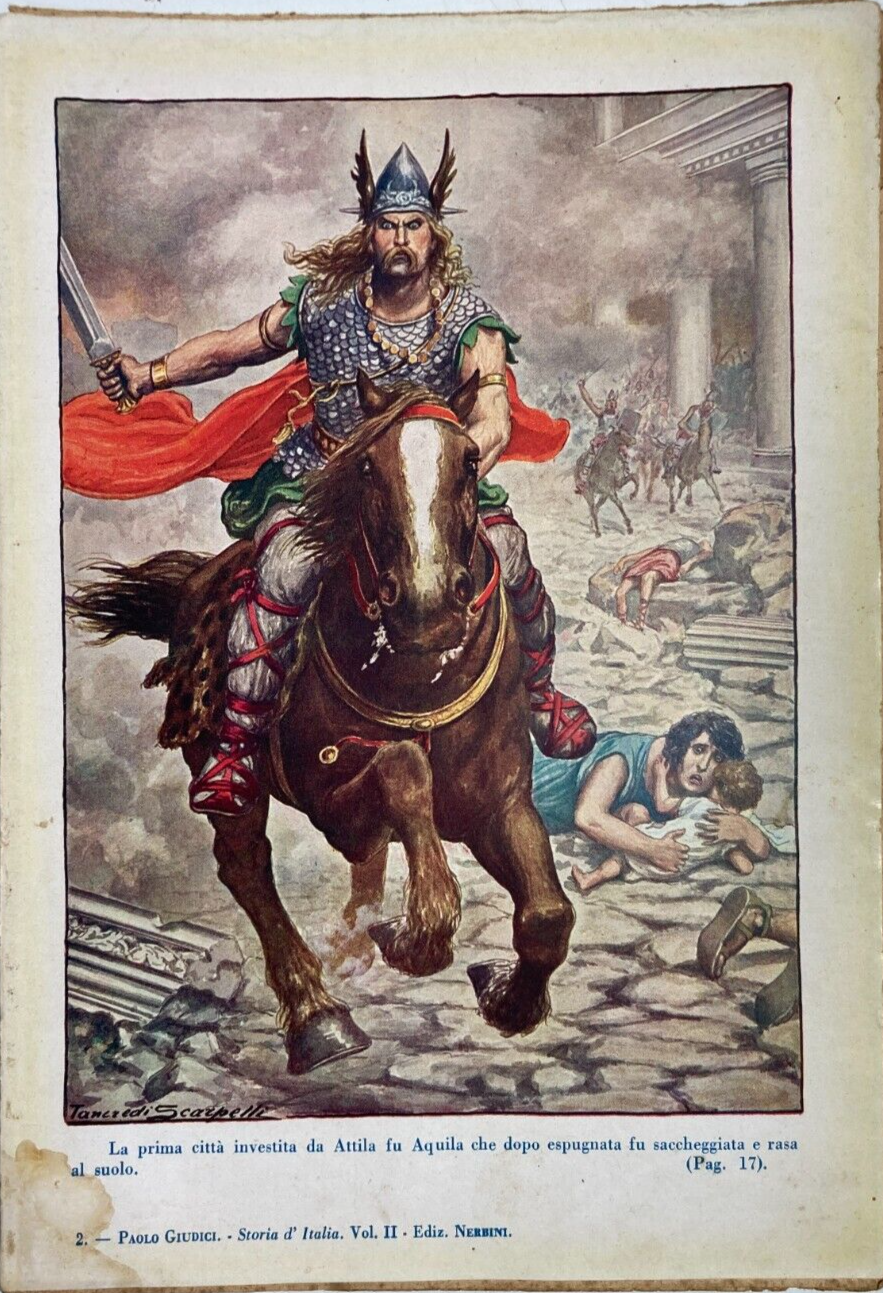 Illustrazione A Colori: L'Artista Scarpelli E Il Saccheggio Di Aquila Da Parte Di Attila
