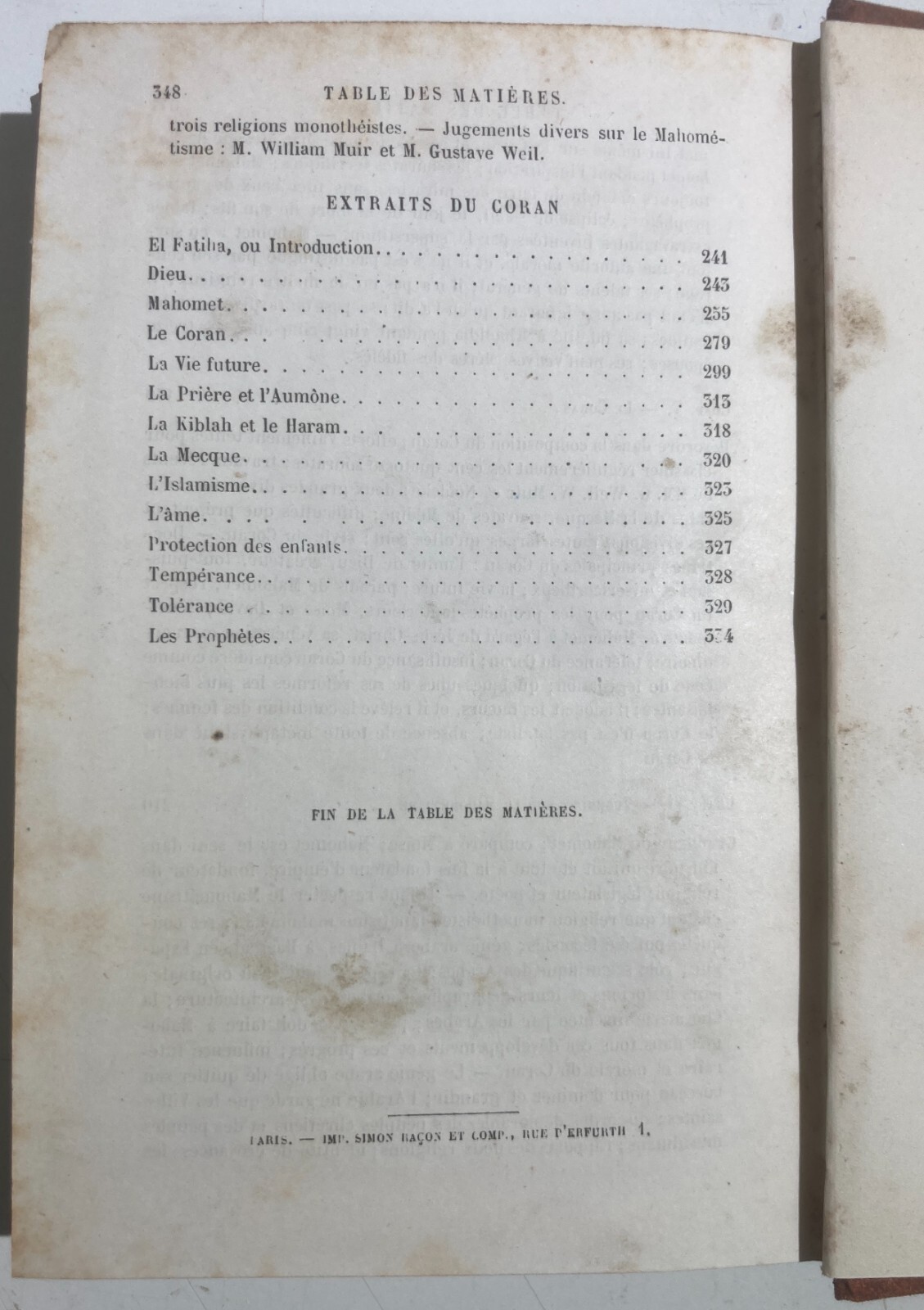 Islam, Maometto, Corano, Filosofia, Religione. Antica Edizione Francese, 1865