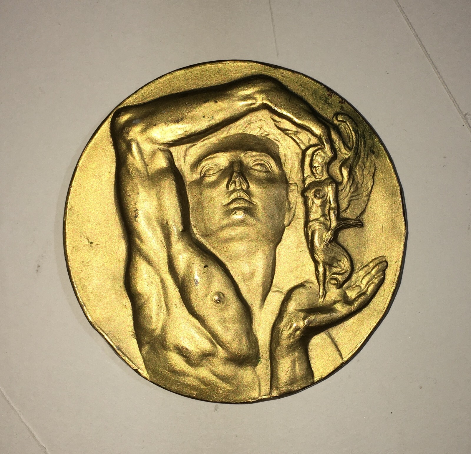 C.U.S. Napoli, Medaglia Sportiva In Metallo Dorato Con Soggetto Mitologico, 1945 1949