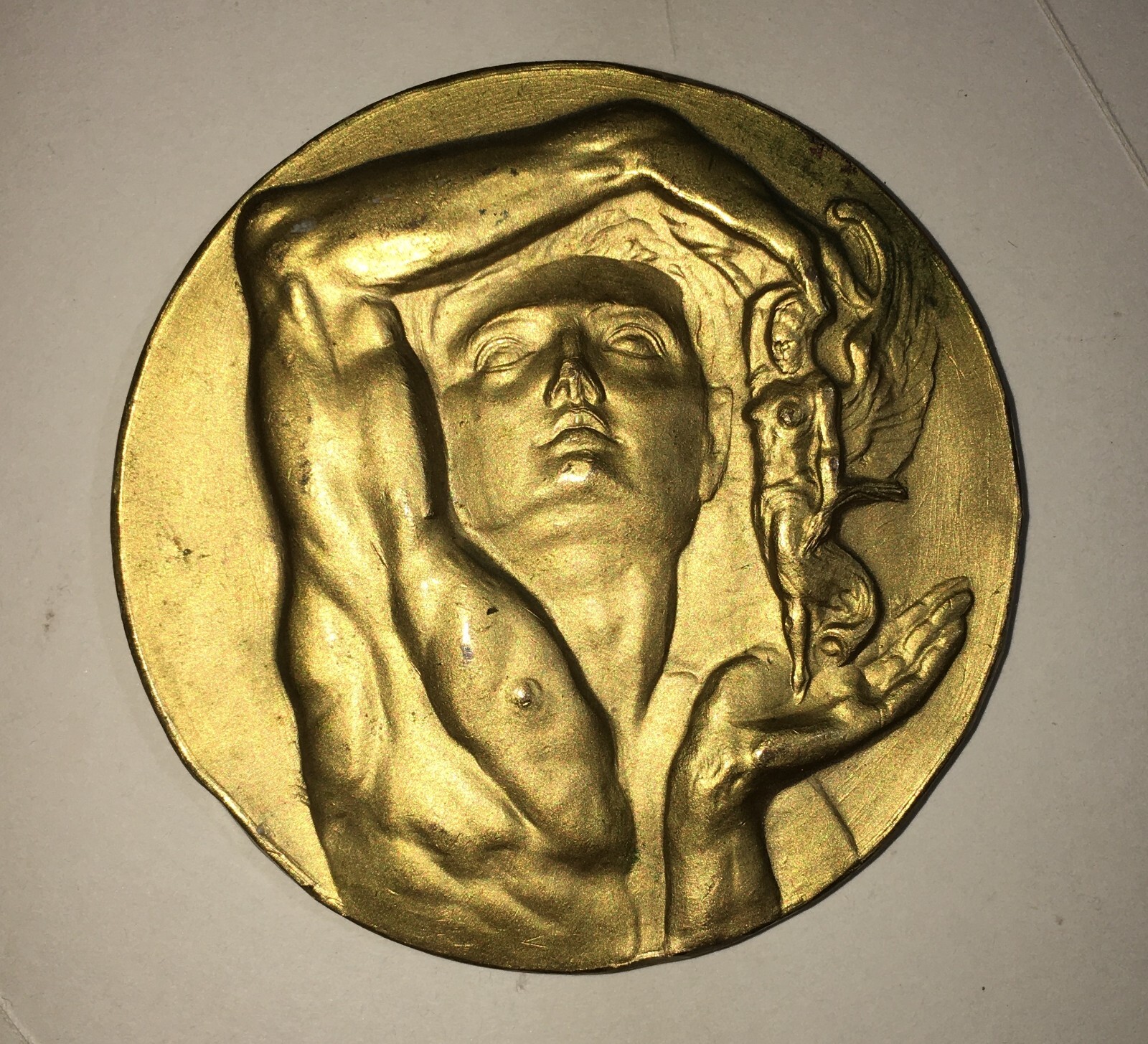 C.U.S. Napoli, Medaglia Sportiva In Metallo Dorato Con Soggetto Mitologico, 1945 1949