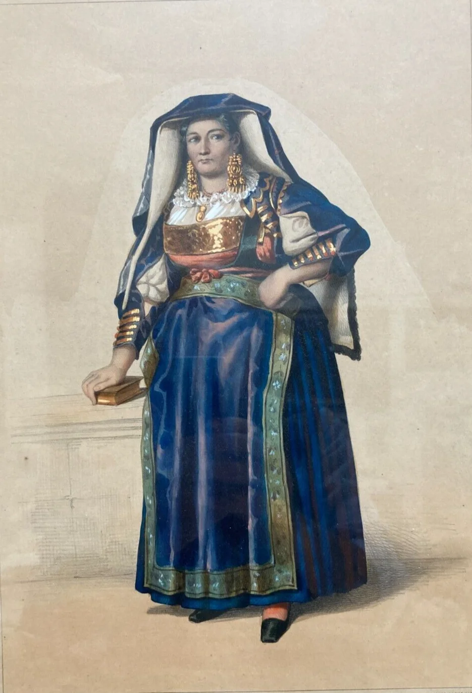 Donna di Avigliano, Basilicata: Costume Popolare e Tradizioni Lucane. Litografia a Colori.