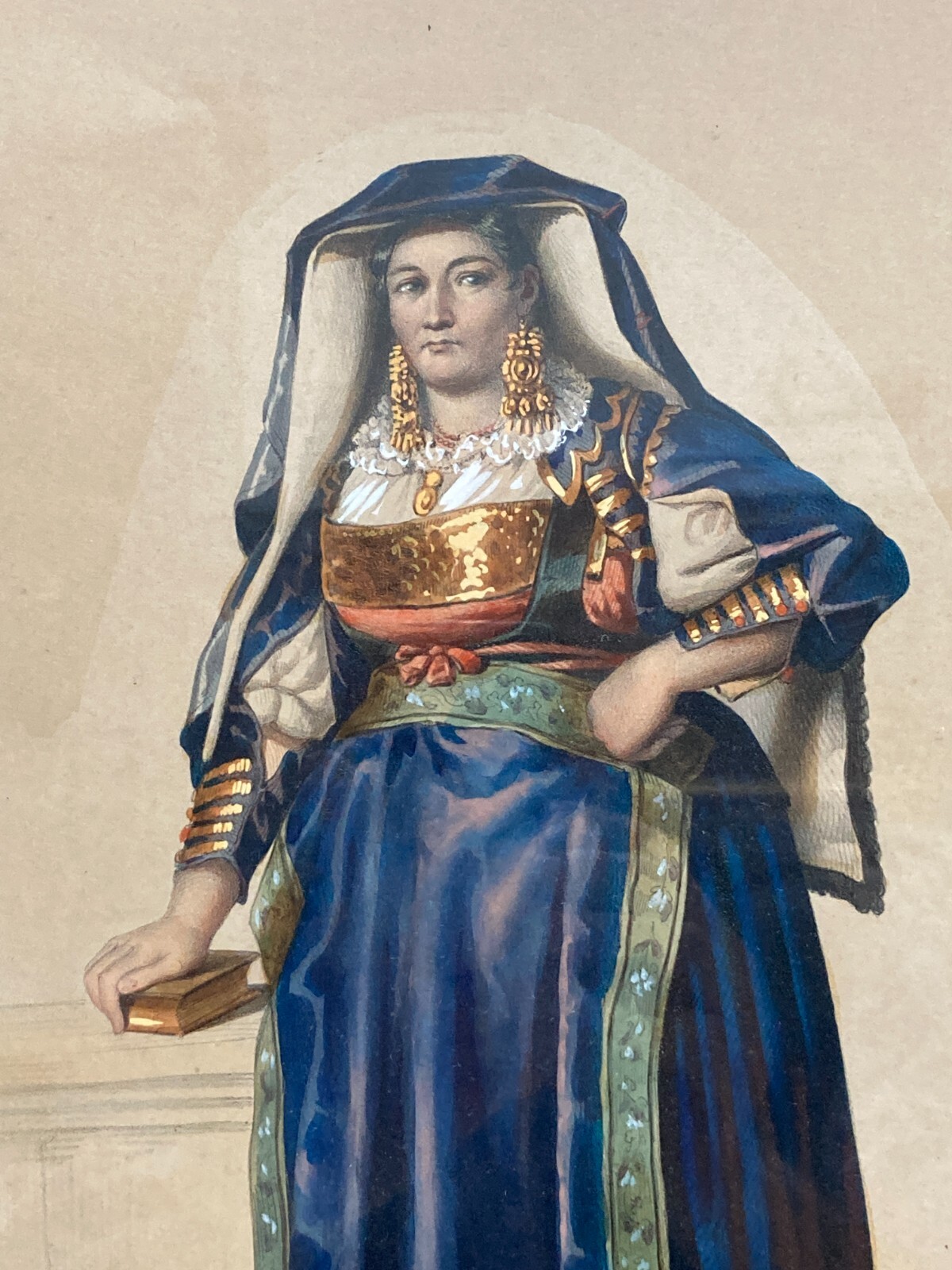 Donna Di Avigliano, Basilicata: Costume Popolare E Tradizioni Lucane. Litografia A Colori.