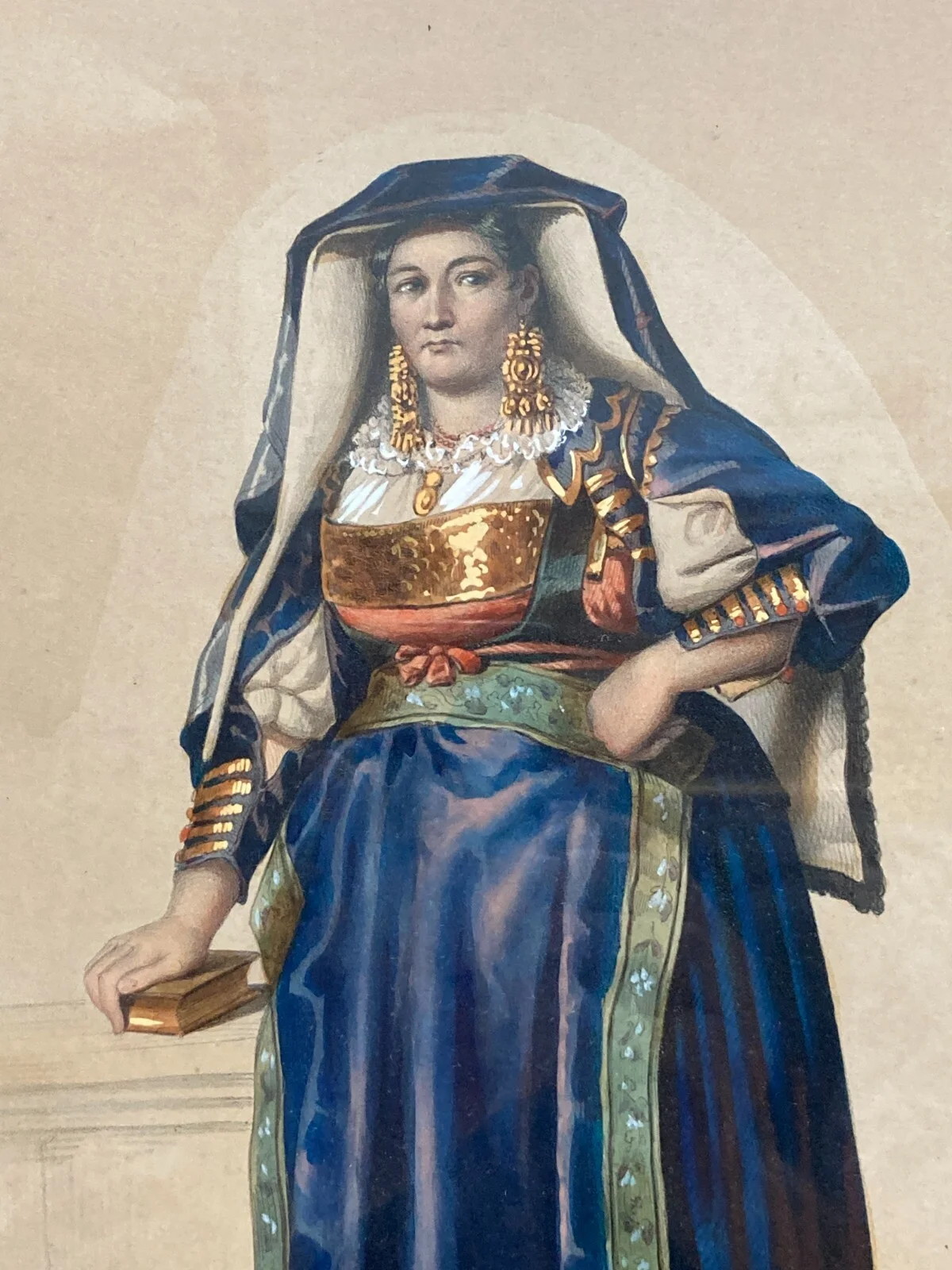 Donna di Avigliano, Basilicata: Costume Popolare e Tradizioni Lucane. Litografia a Colori.
