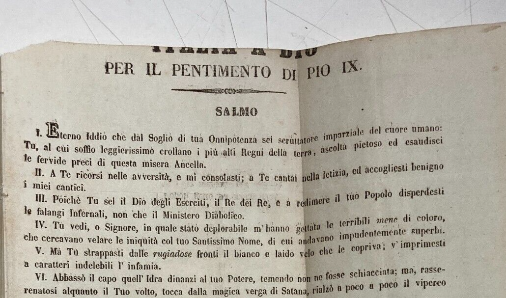 Risorgimento: Pentimento Di Pio IX, Salmo E Sonetto. Antico Foglio Volante