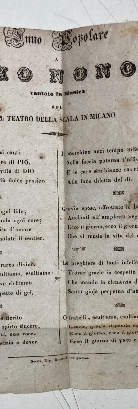 Risorgimento: Inno Popolare A Pio IX, Teatro Alla Scala, Novara, Rusconi