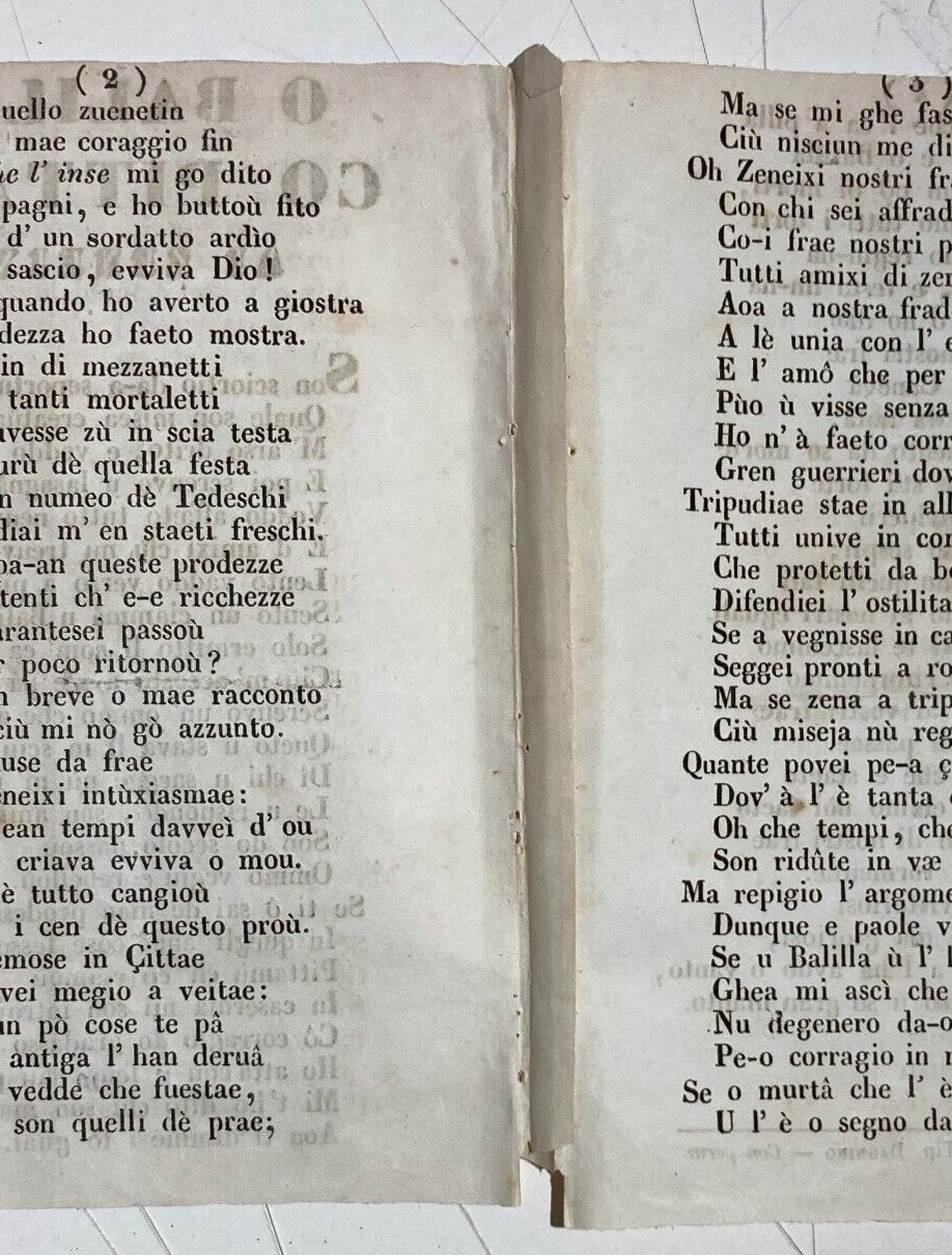 Risorgimento, Liguria, Genova. Tipografia Dagnino: O Balilla Co Pittamu, Dialetto Genovese, Ottocento