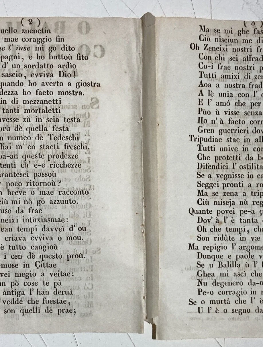 Risorgimento, Liguria, Genova. Tipografia Dagnino: O Balilla Co Pittamu, Dialetto Genovese, Ottocento