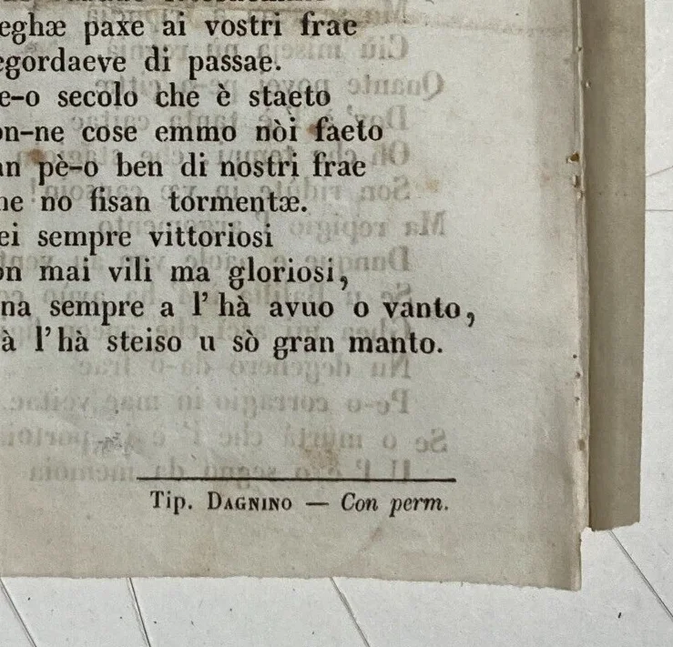 Risorgimento, Liguria, Genova. Tipografia Dagnino: O Balilla Co Pittamu, Dialetto Genovese, Ottocento