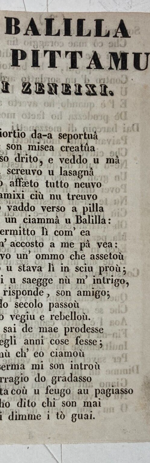 Risorgimento, Liguria, Genova. Tipografia Dagnino: O Balilla Co Pittamu, Dialetto Genovese, Ottocento