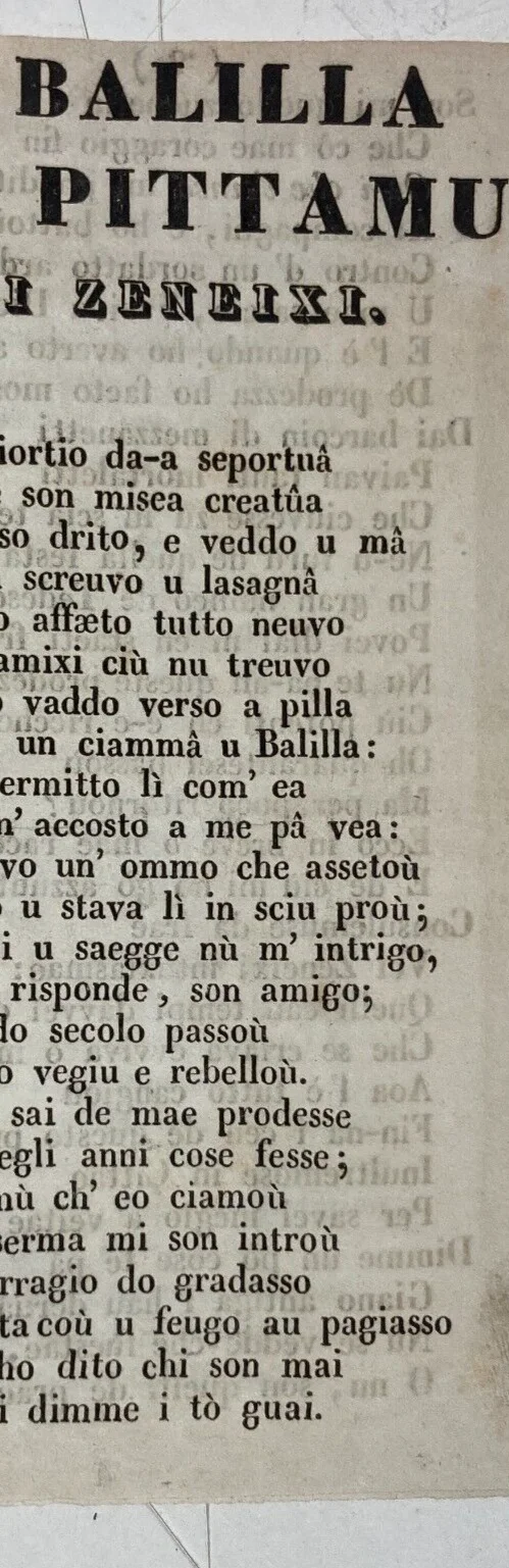 Risorgimento, Liguria, Genova. Tipografia Dagnino: O Balilla Co Pittamu, Dialetto Genovese, Ottocento