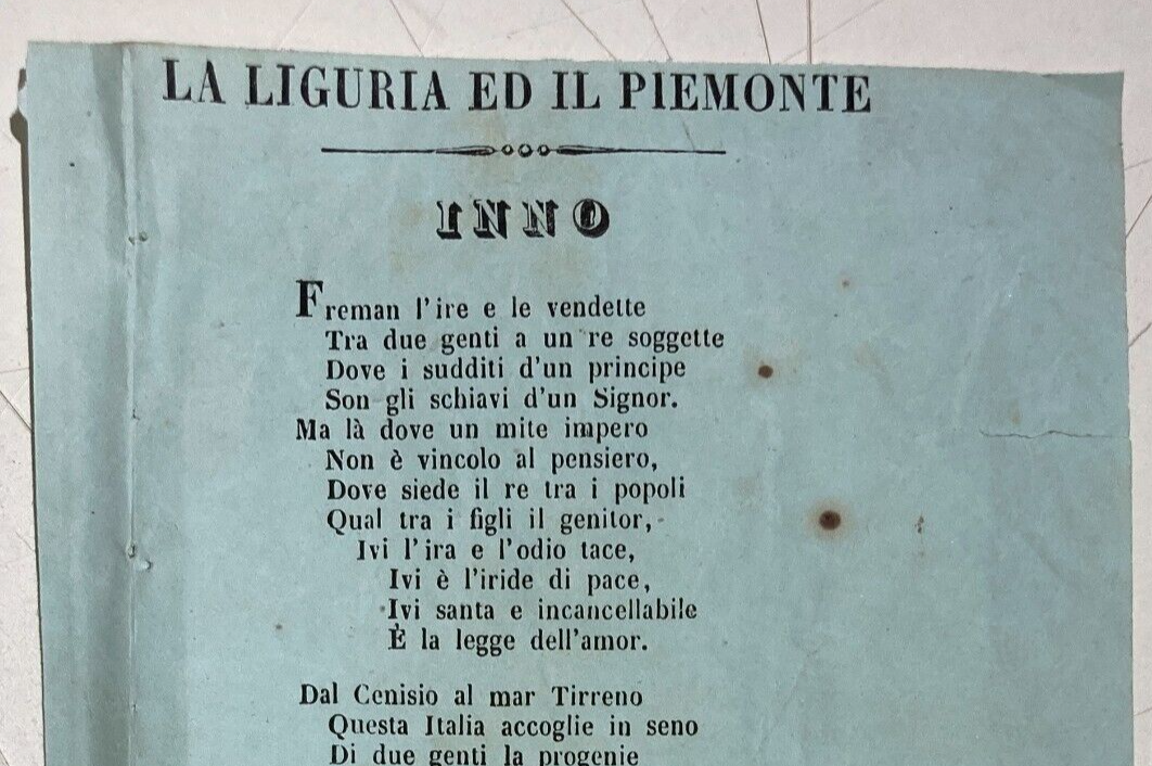 Risorgimento   Liguria E Piemonte   Antico Foglio Volante   Inno Di M. S. Prasca   Novi Ligure, 1847