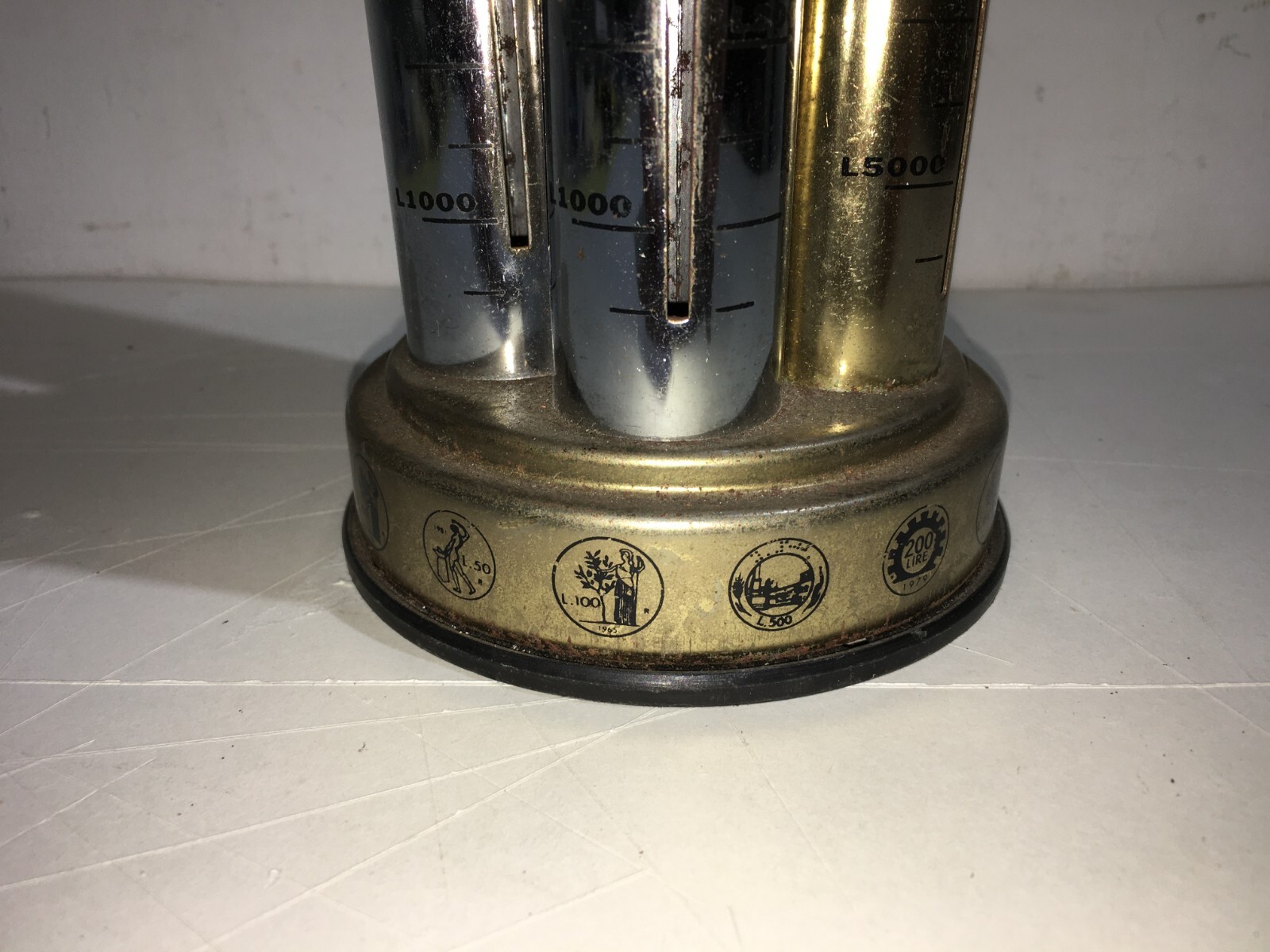 Portamonete E Salvadanaio Vintage In Metallo Cromato Per Lire Italiane