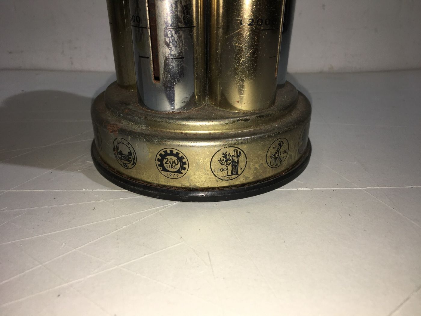 Portamonete E Salvadanaio Vintage In Metallo Cromato Per Lire Italiane
