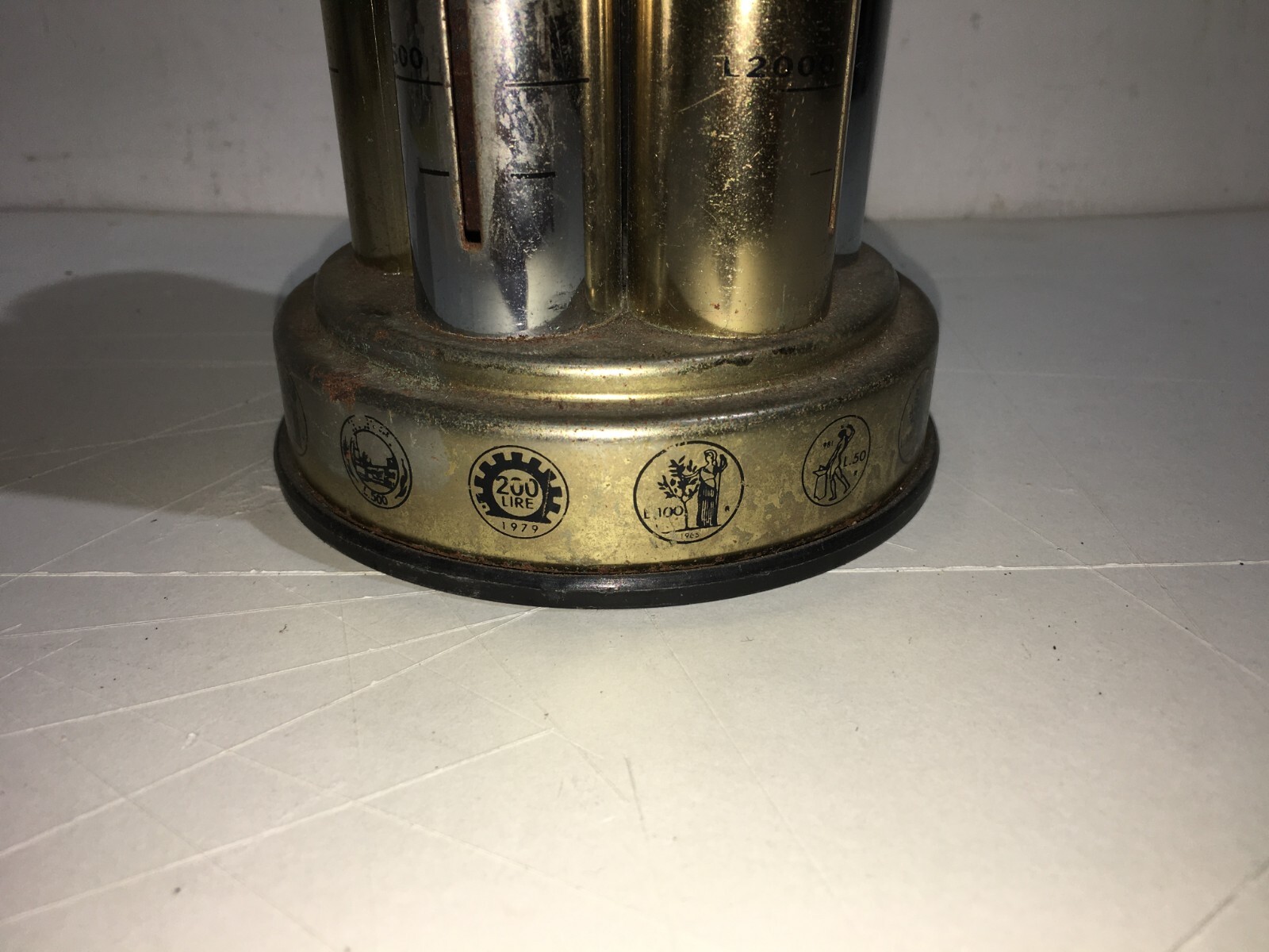 Portamonete E Salvadanaio Vintage In Metallo Cromato Per Lire Italiane
