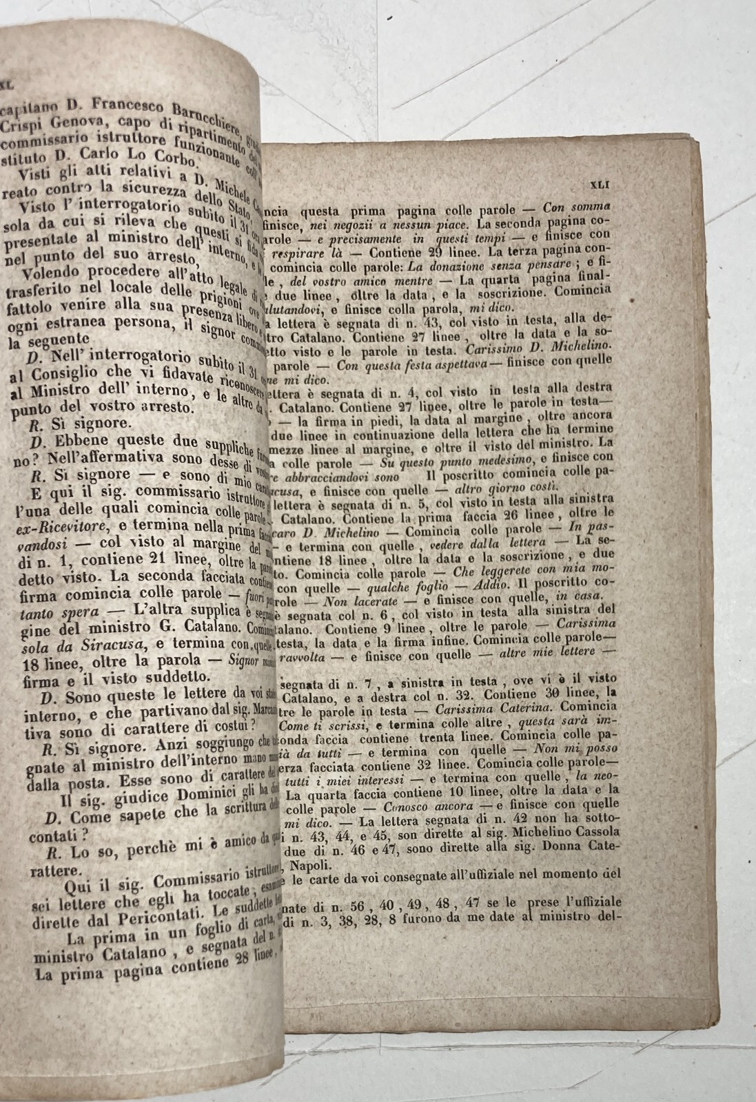Risorgimento. Sicilia. Palermo. Processo Fortezza. Consiglio Di Guerra. Rara Edizione