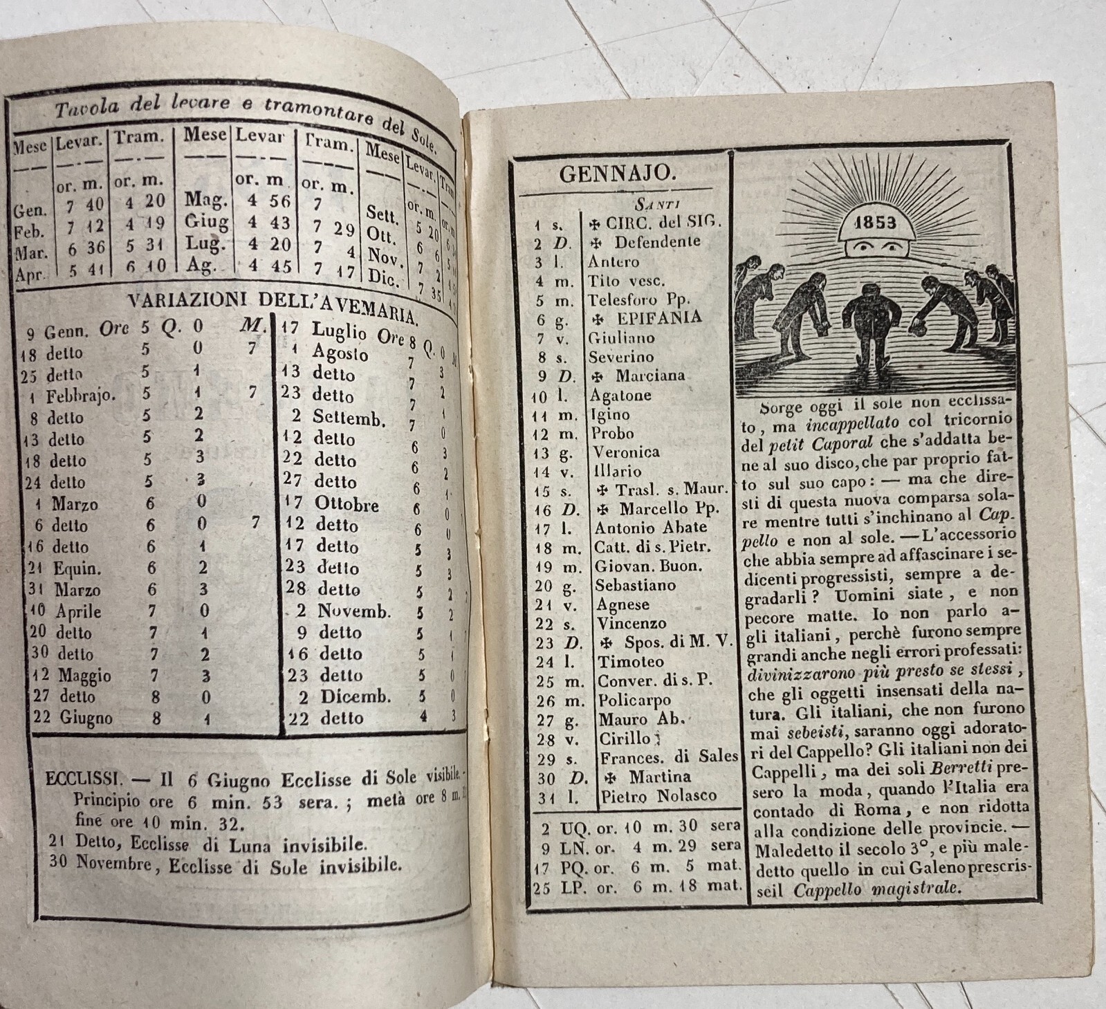 Umorismo, Satira, Politica, Risorgimento: Antico Almanacco Di Sanremo, Liguria, 1853