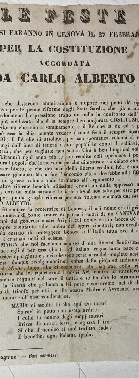 Risorgimento   Liguria   Genova   Tipografia Dagnino   Carlo Alberto   Costituzione   Feste