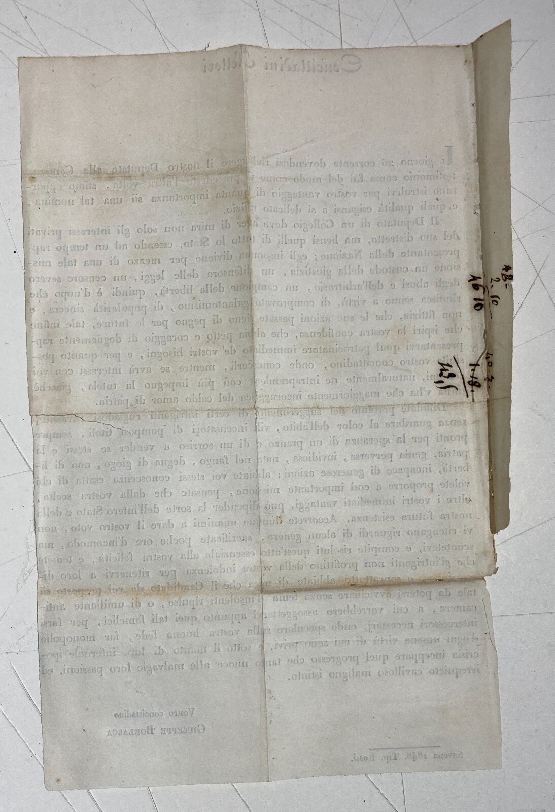 Liguria, Savona, Politica, Risorgimento, Elezione Deputati, Borlasca, 1848