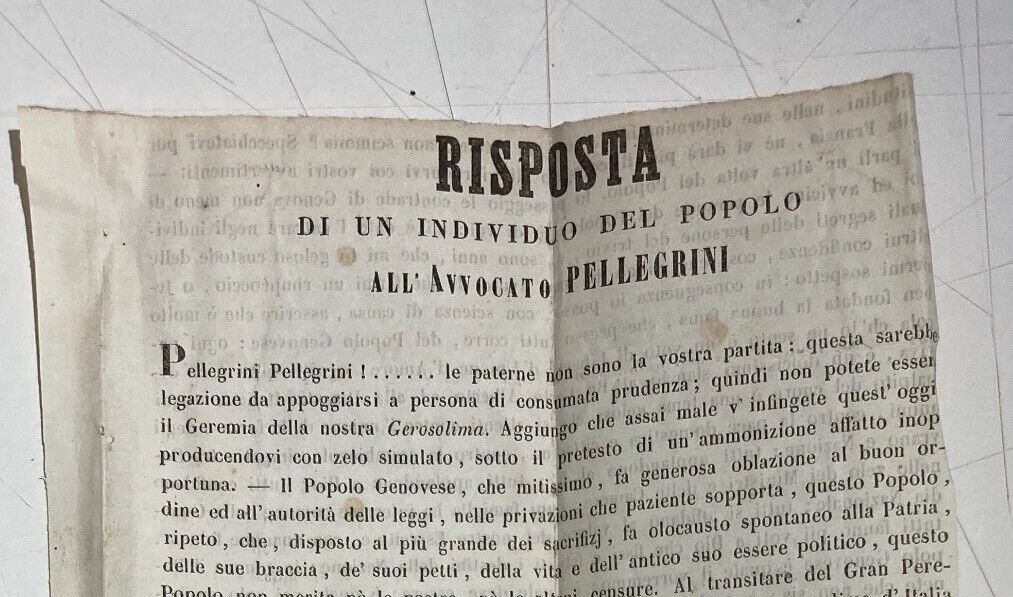 Risorgimento   Liguria   Genova   Casamara   Antico Foglio Volante   Pellegrini   1848