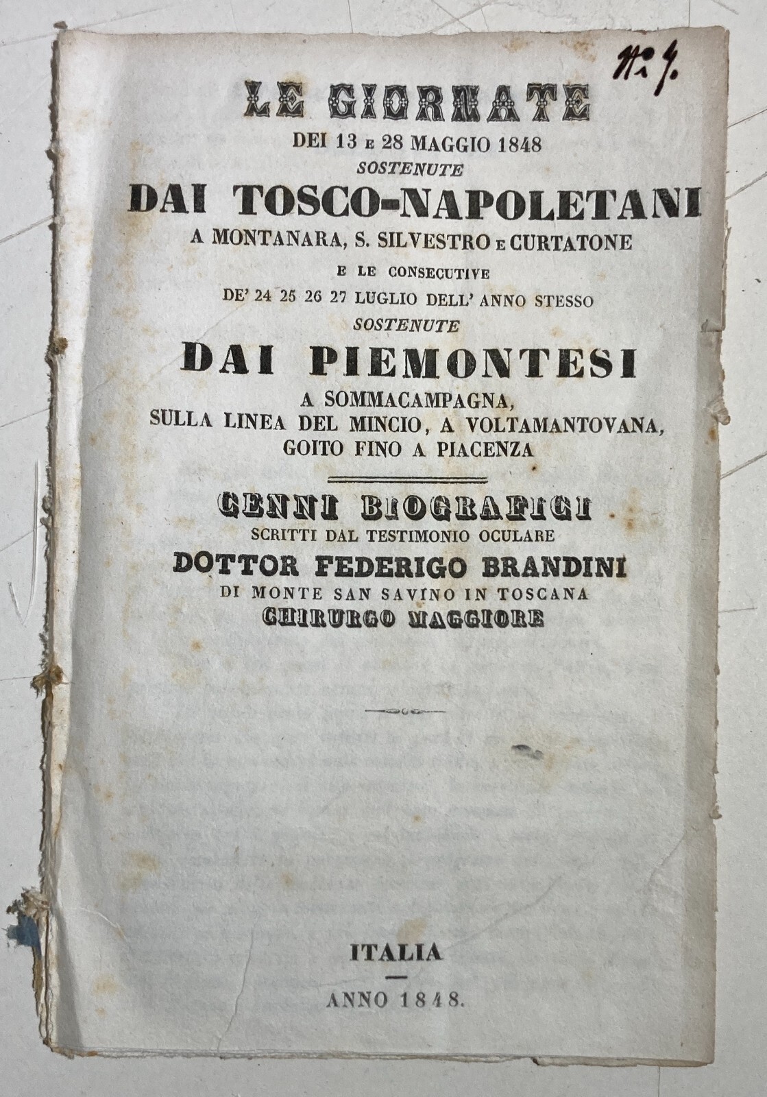 Risorgimento, Militaria, Conflitti Bellici 1848: Toscana, Piemonte, Napoli   Federigo Brandini