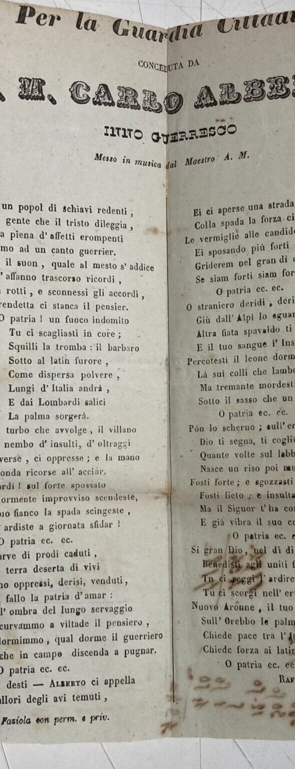 Risorgimento, Liguria, Genova. Tipografia Faziola: Inno Guerresco Di Raffaele Pratolongo, XIX Secolo