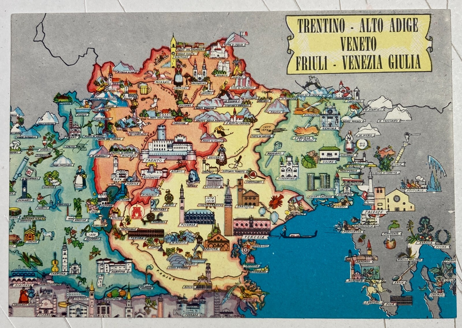 Mappa Cartografica Pubblicitaria Motta Dell'Italia Settentrionale