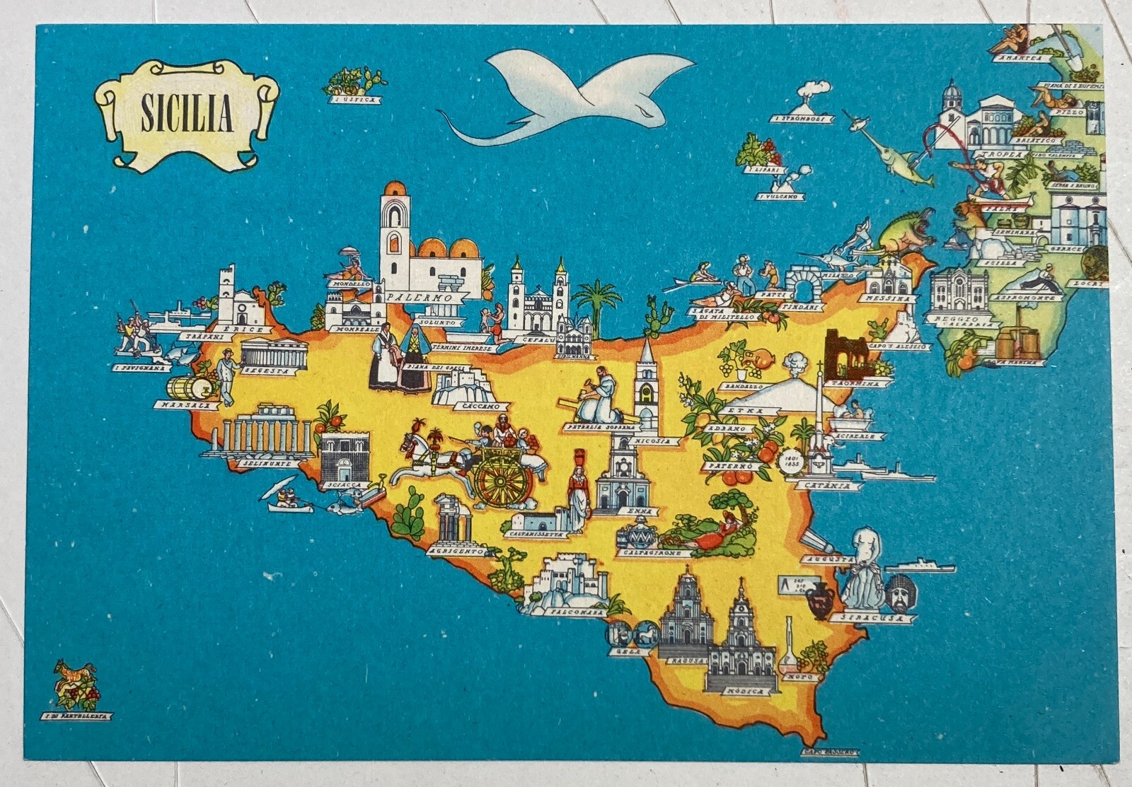 Pubblicitaria Motta   Cartografia Folklorica   Sicilia   Calabria   Pantelleria   Cartolina